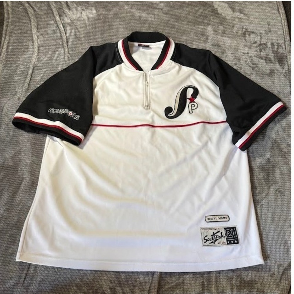 Southpole Vintage Baseball Jersey Mens XL White Black Red Quarter Zip Y2K